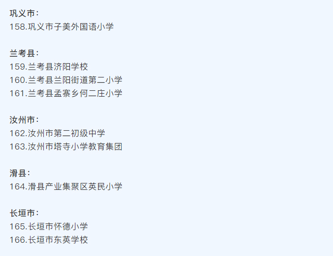 河南省護眼教室燈光改造（zào）試（shì）驗區學校名單